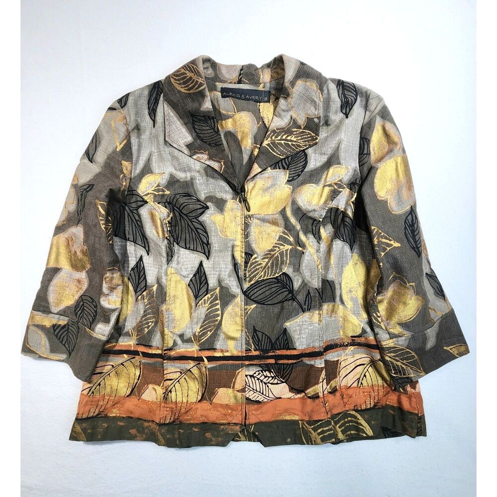 Alexis & Avery Vintage Floral Jacket L/18 Metallic Gold Cotton Art to Wear Boho